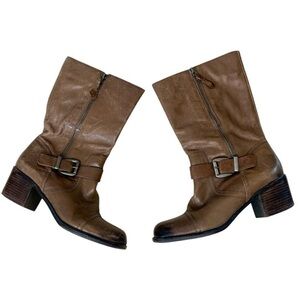 Franco Sarto Jelly Brown Leather Mid-Calf Boots